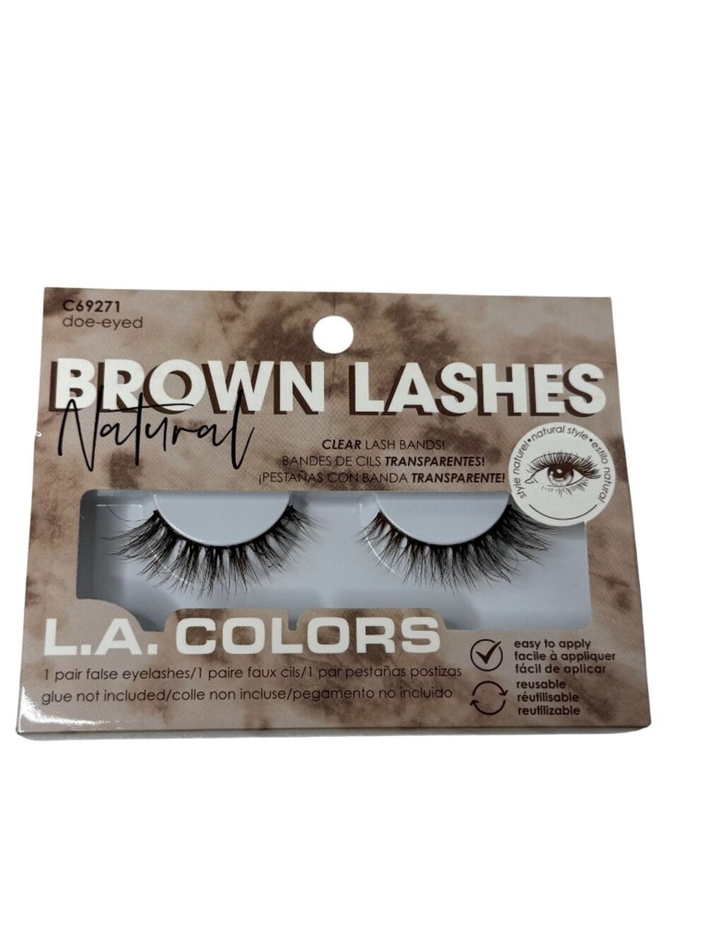 LA Colors Brown Natural Doe Eyed False Eyelashes Clear Band